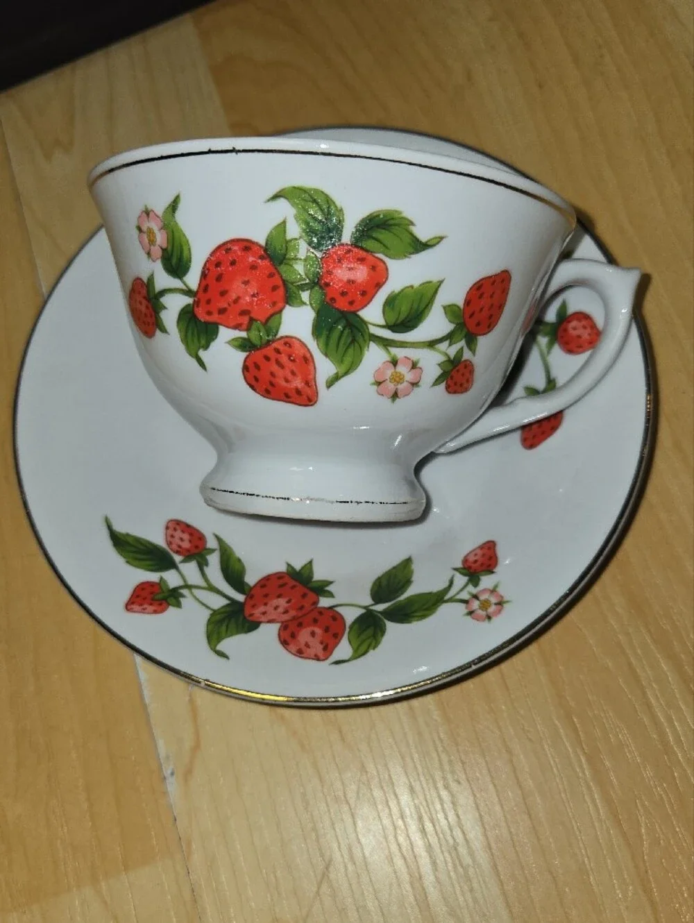 Fine Porcelain Strawberry Tea Cup and Saucer
